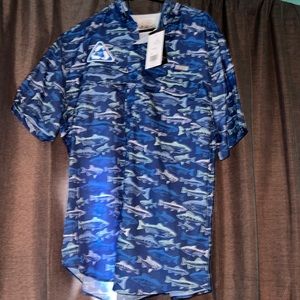 Ocean + Coast Blue Vented Fishing Short Sleeve Shirt M